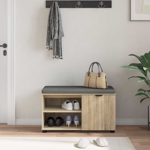 vidaXL Ławka w przedpokoju z poduszką Dąb Sonoma 80 x 38 x 46 cm