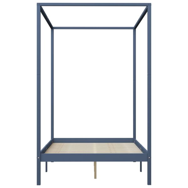 vidaXL Rama ł&oacute;żka z baldachimem, 2 szuflady, szara, sosna, 140x200 cm