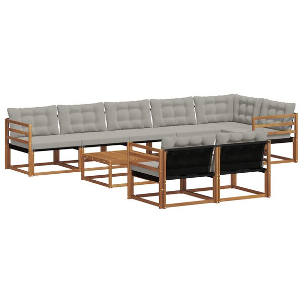 vidaXL Zestaw sof na zewnątrz z poduszką 9 pcs Naturalny i Jasny Szary