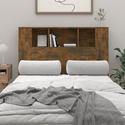 vidaXL Wezgłowie łóżka z półkami, opalany dąb, 120x18,5x102,5 cm