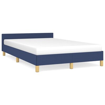 vidaXL Rama łóżka z wezgłowiem, niebieska, 120x190 cm, tkanina