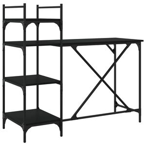 vidaXL Biurko komputerowe z p&oacute;łkami, czarne, 120x47x109 cm