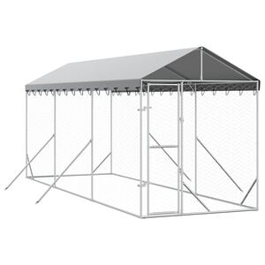 vidaXL Kojec dla psa, z dachem, srebrny, 2x6x2,5 m, stal galwanizowana