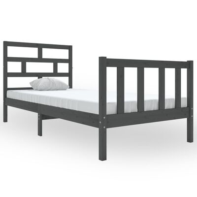 vidaXL Rama łóżka, szara, lita sosna, 90x190 cm, 3FT, pojedyncza