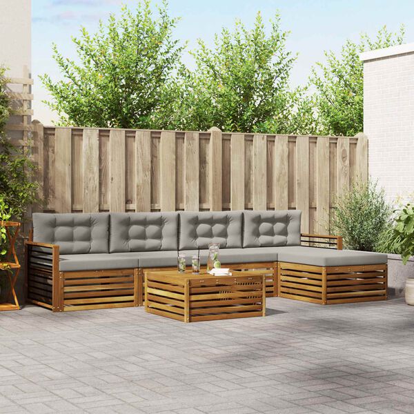 vidaXL Zestaw sof na zewnątrz z poduszką 6 pcs Naturalny i Jasny Szary