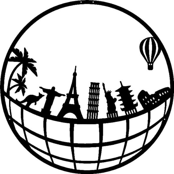 Homemania Dekoracja ścienna World Map 10, 50x50 cm, metalowa, czarna