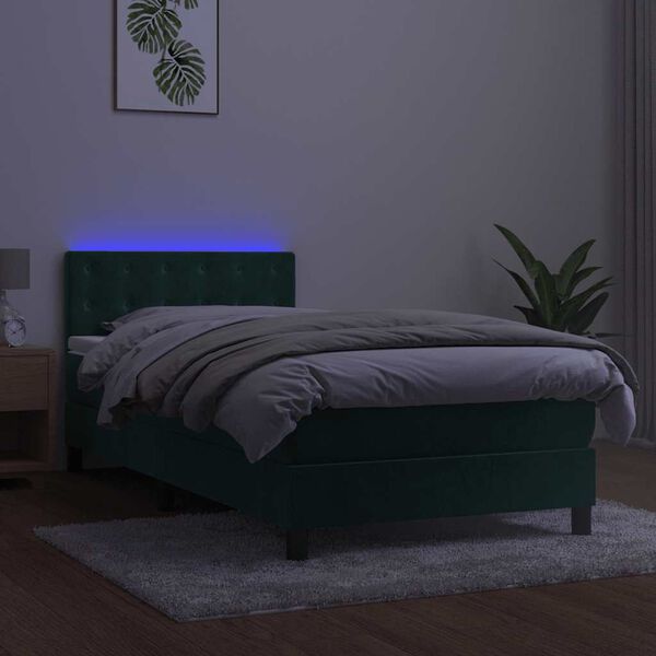 vidaXL Ł&oacute;żko kontynentalne z materacem i LED zielony aksamit 90x190 cm