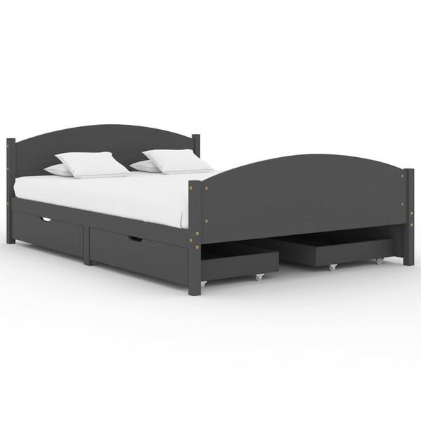 vidaXL Rama ł&oacute;żka z 4 szufladami, ciemnoszara, lite drewno, 140x200 cm