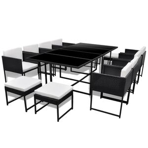 vidaXL 13-cz. zestaw mebli ogrodowych z poduszkami, rattan PE, czarny