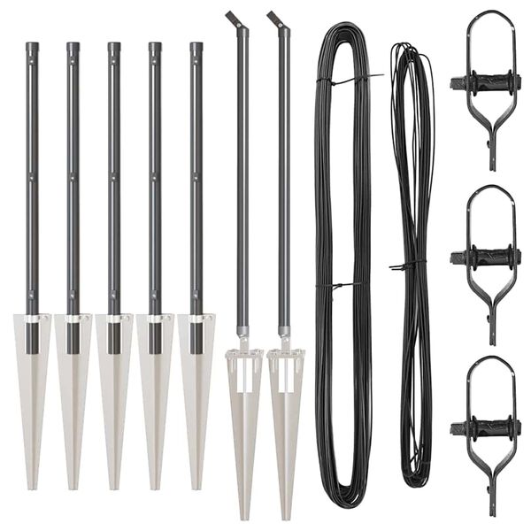 vidaXL Słupki ogrodzeniowe 7 pcs Szary Ø32mm 60 cm Stal galwanizowana