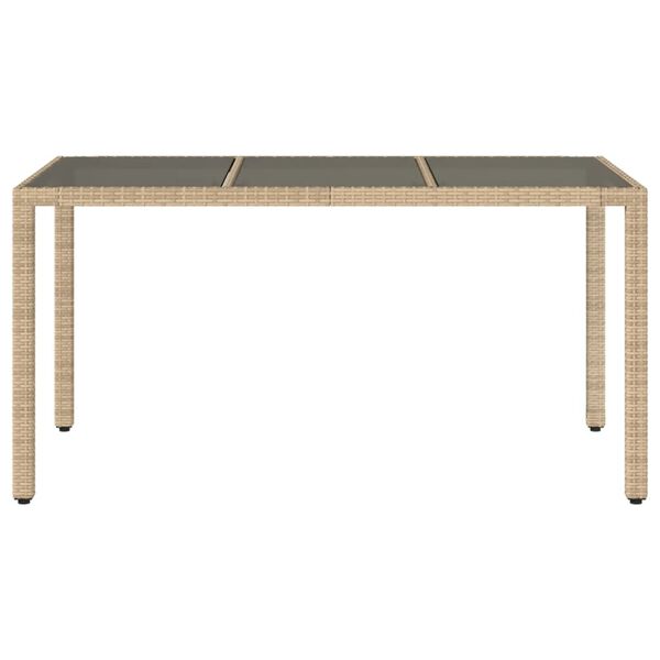 vidaXL Stół ogrodowy, 150x90x75 cm, szkło i rattan PE, beżowy