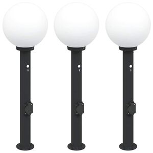 vidaXL Lampy słupkowe z czujnikiem i gniazdkiem 3 szt. 80 cm, czarne, IP44
