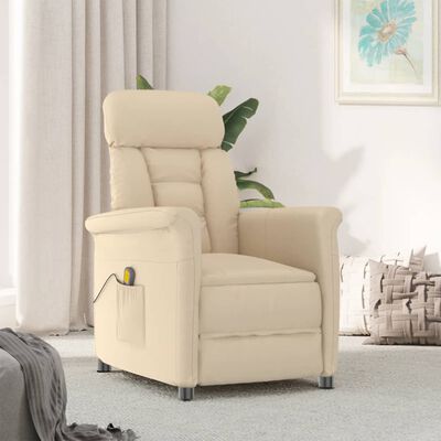 vidaXL Rozkładany fotel masujący, kremowy, sztuczna skóra zamszowa