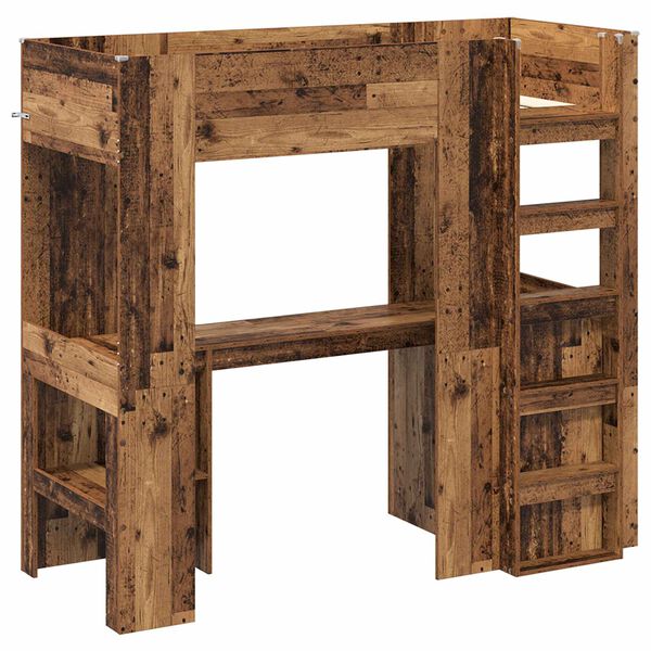 vidaXL Rama ł&oacute;żka piętrowego z biurkiem Stare drewno 75 x 190 cm