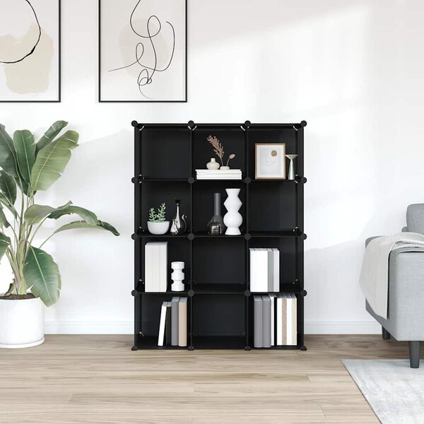 vidaXL Regał kostkowy z 12 przegrodami, czarny, PP