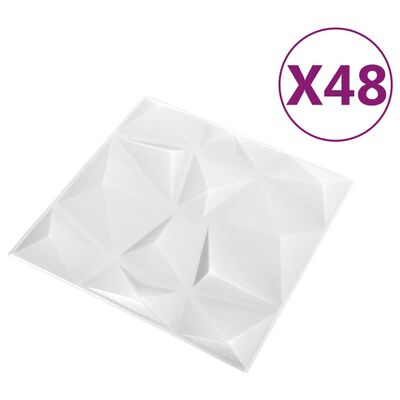 vidaXL Panele ścienne 3D, 48 szt., 50x50 cm, diamentowa biel, 12 m²