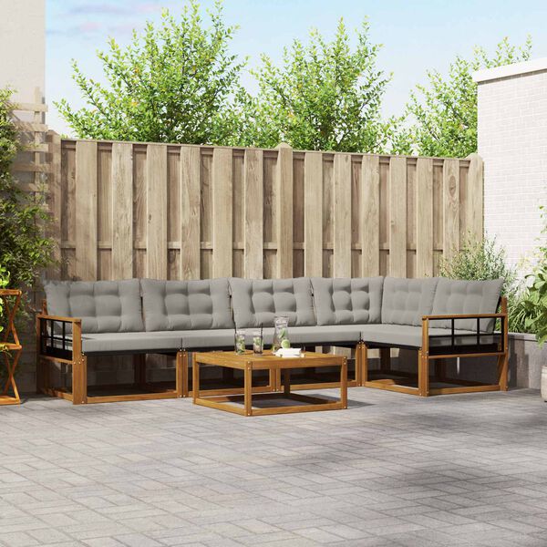 vidaXL Zestaw sof na zewnątrz z poduszką 6 pcs Naturalny i Jasny Szary