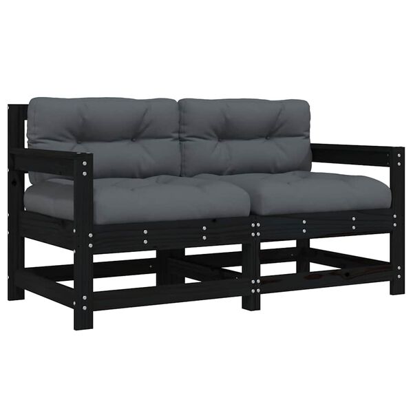 vidaXL Fotele ogrodowe z poduszkami 2 szt, czarne, lite drewno sosnowe