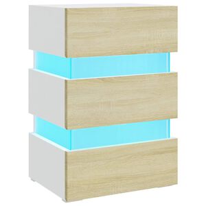 vidaXL Szafka nocna z LED, biel i dąb sonoma, 45x35x67 cm