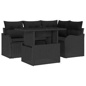 vidaXL Zestaw Sof na Ogr&oacute;d z poduszką 5 pcs Czarny Rattan poli