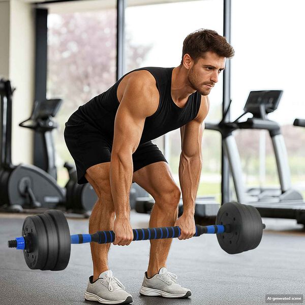 vidaXL Zestaw hantli i sztangi 2 w 1 30kg Czarny i niebieski