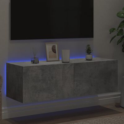 vidaXL Ścienna szafka TV z LED, szarość betonu, 100x35x31 cm