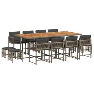 vidaXL 13-cz. zestaw mebli ogrodowych z poduszkami, szary rattan PE