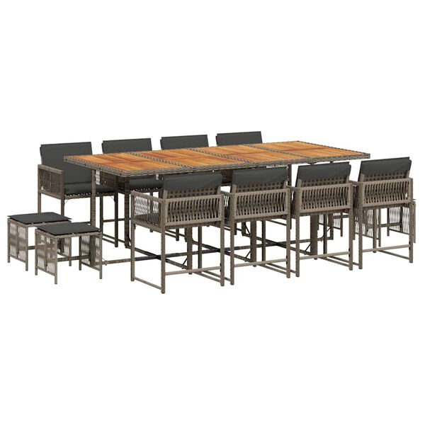 vidaXL 13-cz. zestaw mebli ogrodowych z poduszkami, szary rattan PE