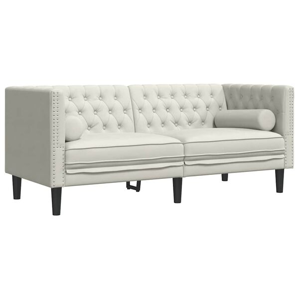 vidaXL Sofa Chesterfield z wałkami, dwuosobowa, kremowa, aksamit