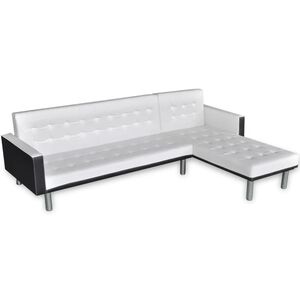 vidaXL Sofa narożna z funkcją rozkładania, sztuczna sk&oacute;ra, biała