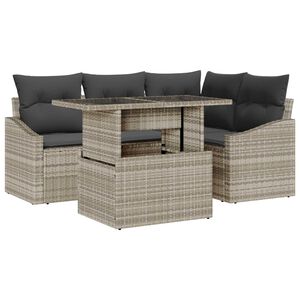 vidaXL Zestaw Sof na Ogr&oacute;d z poduszką 5 pcs Jasnoszary i ciemnoszary