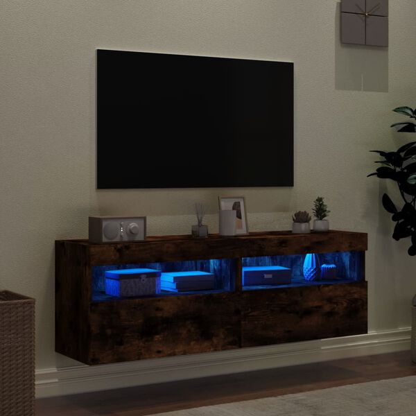 vidaXL Ścienne szafki TV z LED, 2 szt., przydymiony dąb, 60x30x40 cm