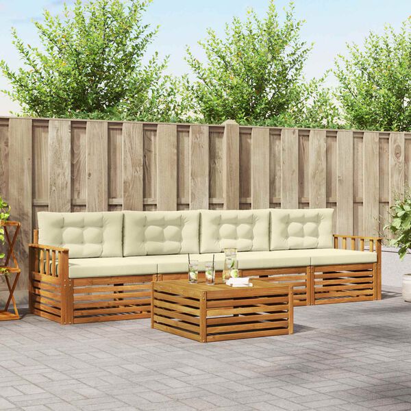 vidaXL Zestaw sof na zewnątrz z poduszką 5 pcs Naturalny i Kremowy