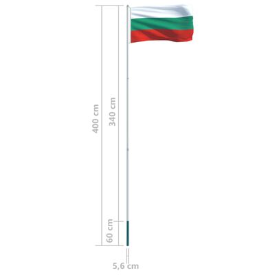 vidaXL Flaga Bułgarii z aluminiowym masztem, 4 m