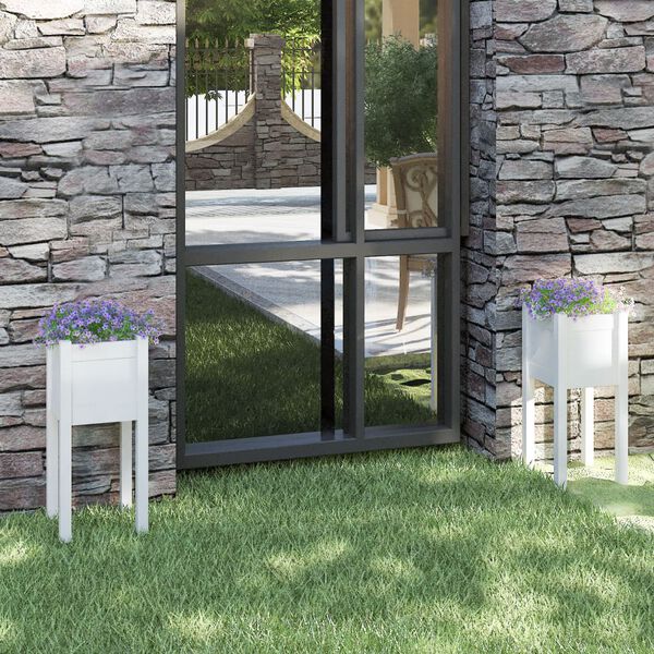 vidaXL Donice ogrodowe, 2 szt., białe, 31x31x70 cm, drewno sosnowe