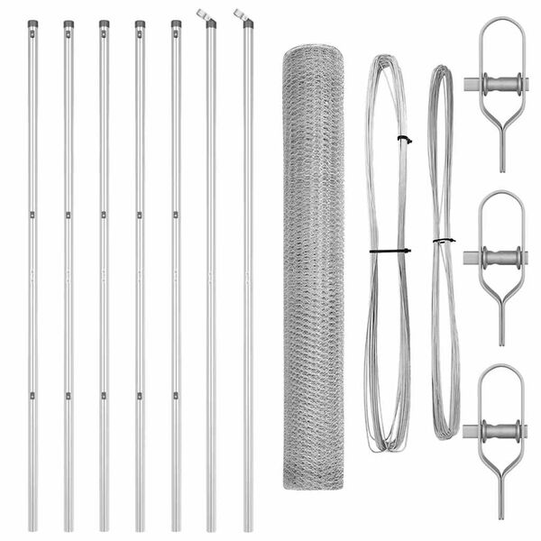 vidaXL Słupek ogrodzeniowy. Srebrny 10 x 1 m (siatka 25 mm) Stal