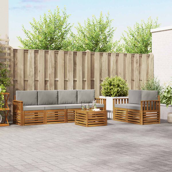 vidaXL Zestawy sof 7 pcs Naturalny i Jasny Szary Lite Drewno Akacji