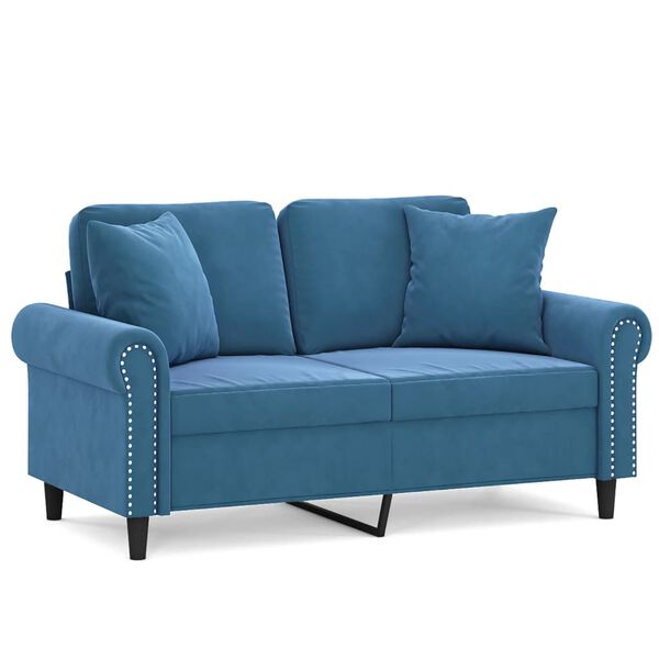vidaXL 2-osobowa sofa z poduszkami, niebieska, 120 cm, aksamit