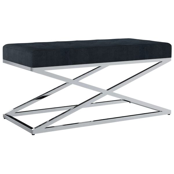 vidaXL Ławka, 97 cm, czarna, aksamitna tkanina i stal nierdzewna