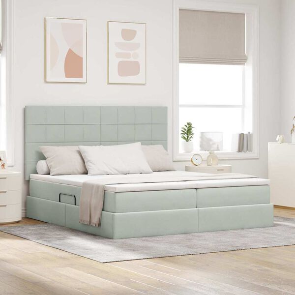 vidaXL Ł&oacute;żko z miejscem do przechowywania Jasnoszary 200 x 200 cm