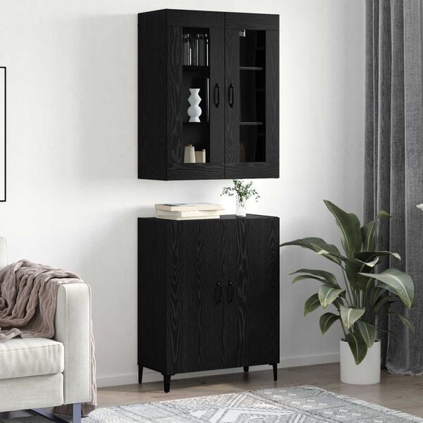 vidaXL Highboard 2 pcs Czarny Dąb Materiał drewnopochodny
