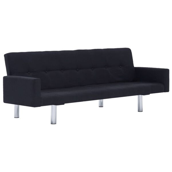 vidaXL Sofa rozkładana z podłokietnikami, czarna, poliester