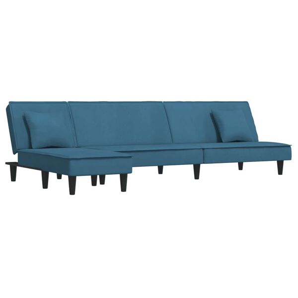 vidaXL Sofa rozkładana w kształcie L, niebieska, 255x140x70, aksamit