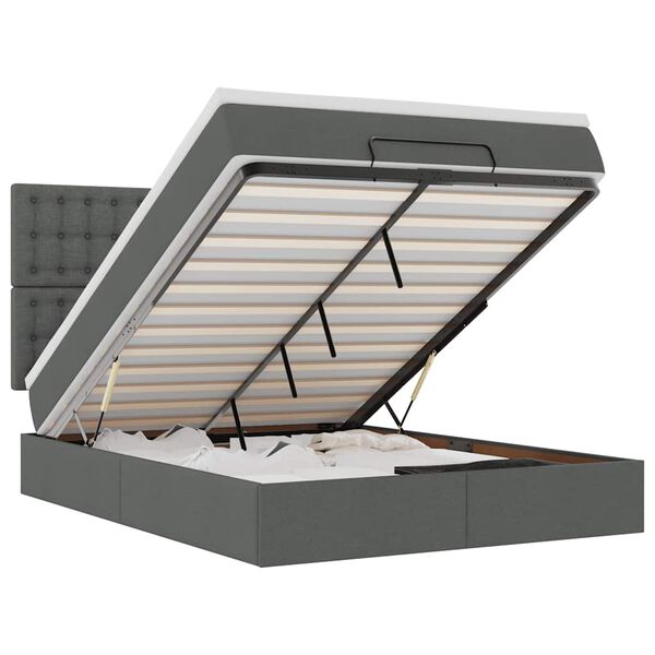 vidaXL Rama ł&oacute;żka otomana z materacem, szara, 140x190 cm, tkanina