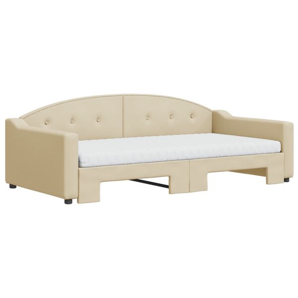 vidaXL Sofa rozsuwana z materacami, kremowa, 100x200 cm, tkanina