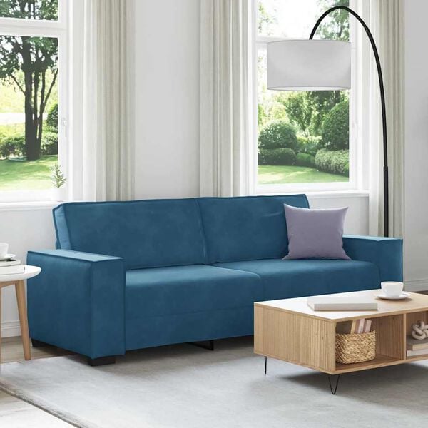 vidaXL Sofa 3-osobowa, niebieski, 220x78x84 cm, tapicerowana aksamitem