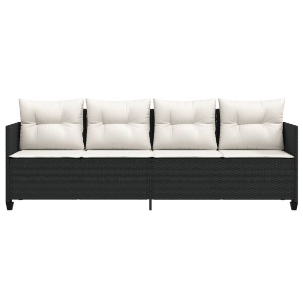 vidaXL Leżanka z poduszkami, czarna, polirattan