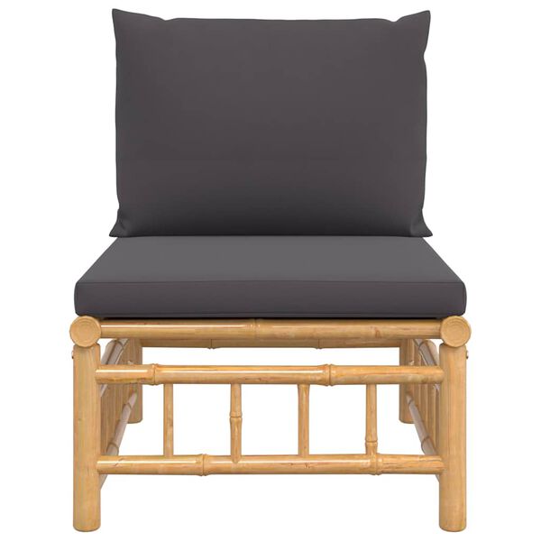 vidaXL Środkowa sofa ogrodowa z ciemnoszarymi poduszkami, bambusowa