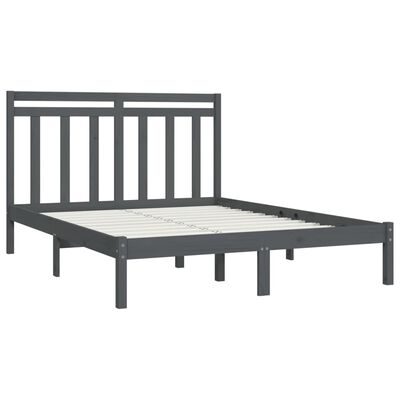 vidaXL Rama łóżka, szara, lite drewno, 140x190 cm