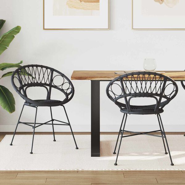 vidaXL Krzesło jadalniane 2 pcs Czarny 49 x 51 x 81 cm Rattan i żelazo